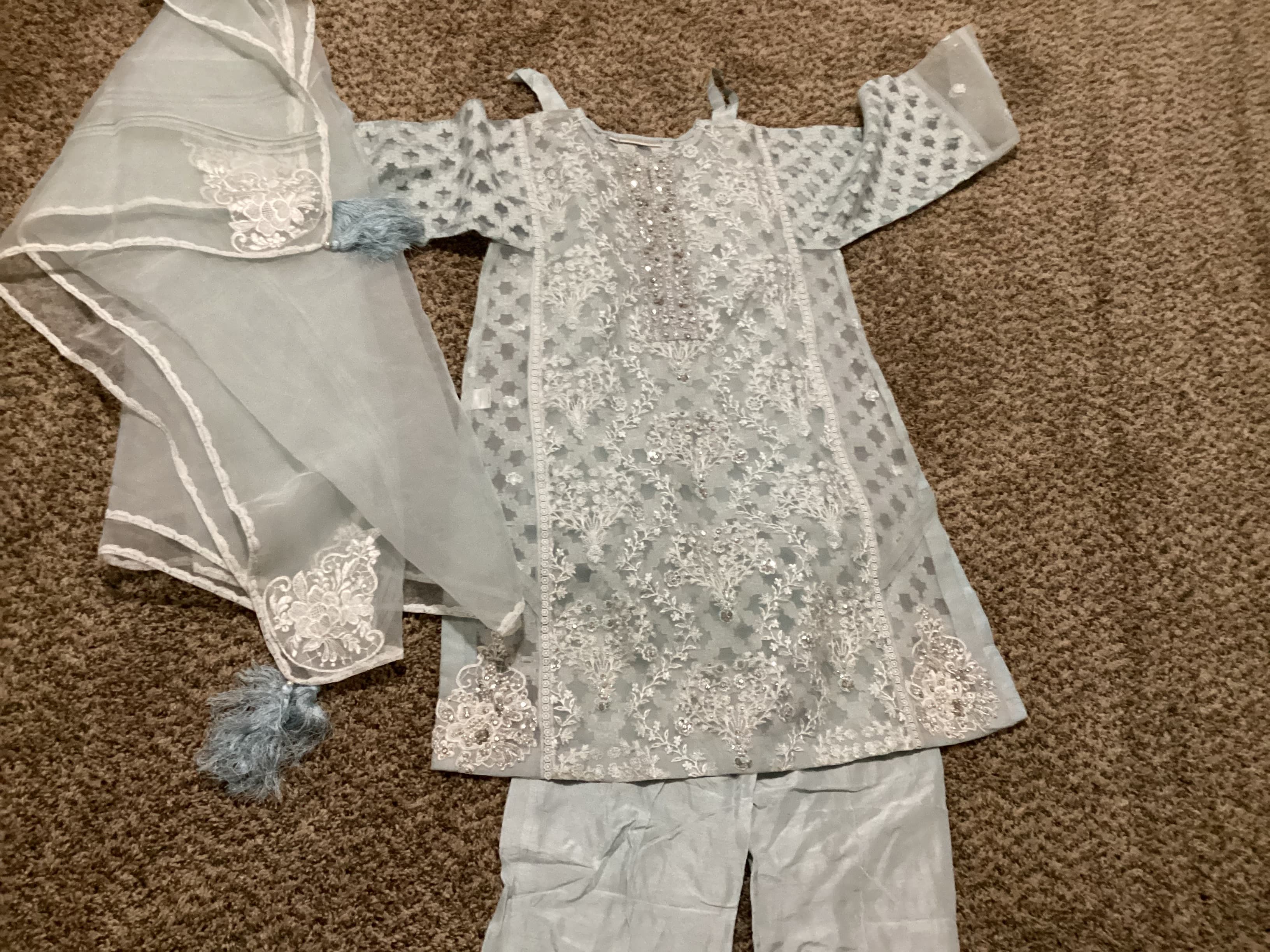 4 piece mint green hand embellished Ammara Khan Suit