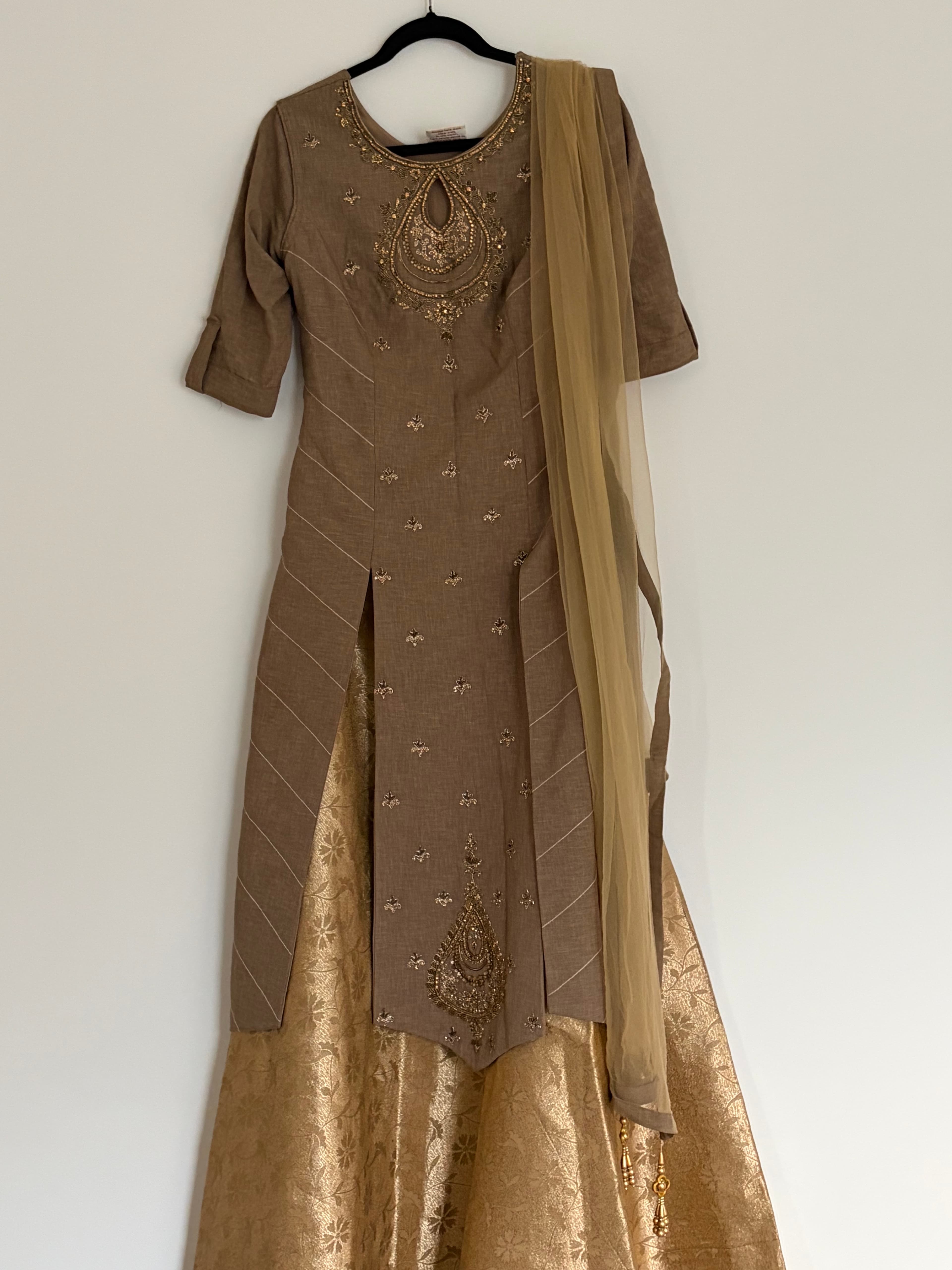 Elegant Beige & Gold Embroidered Kurta Set
