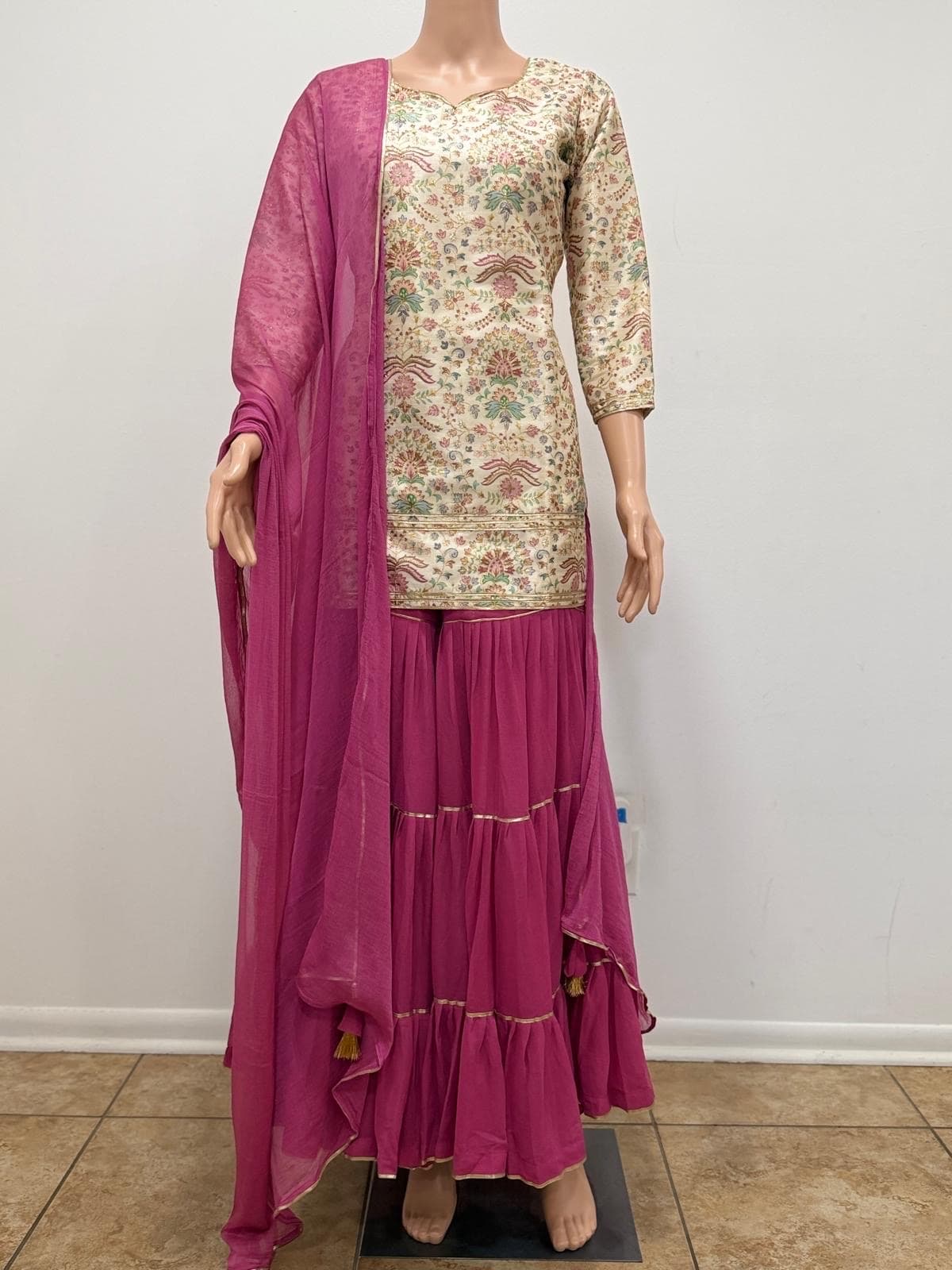 Ivory & Magenta Floral Sharara Set