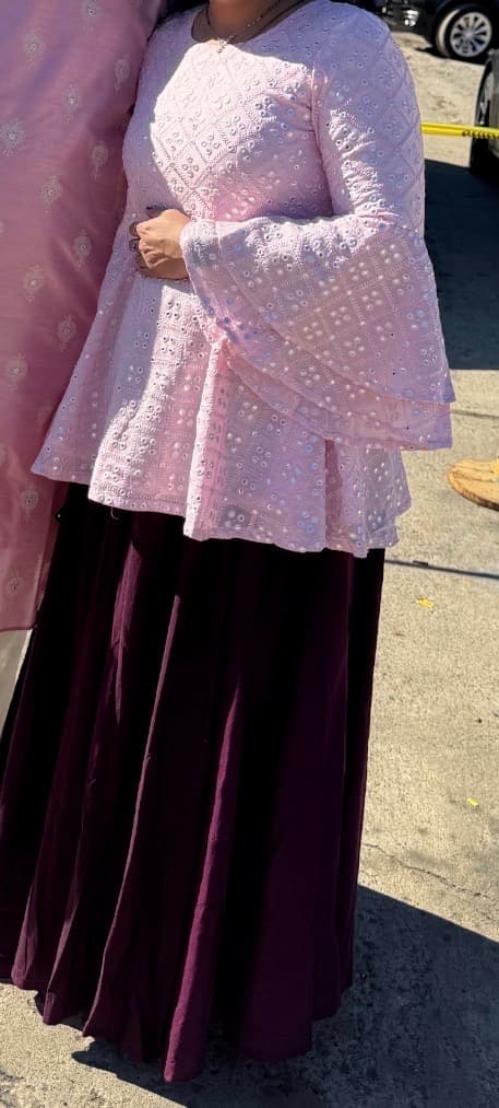 Pink Embroidered Peplum Top with Stylish Skirt