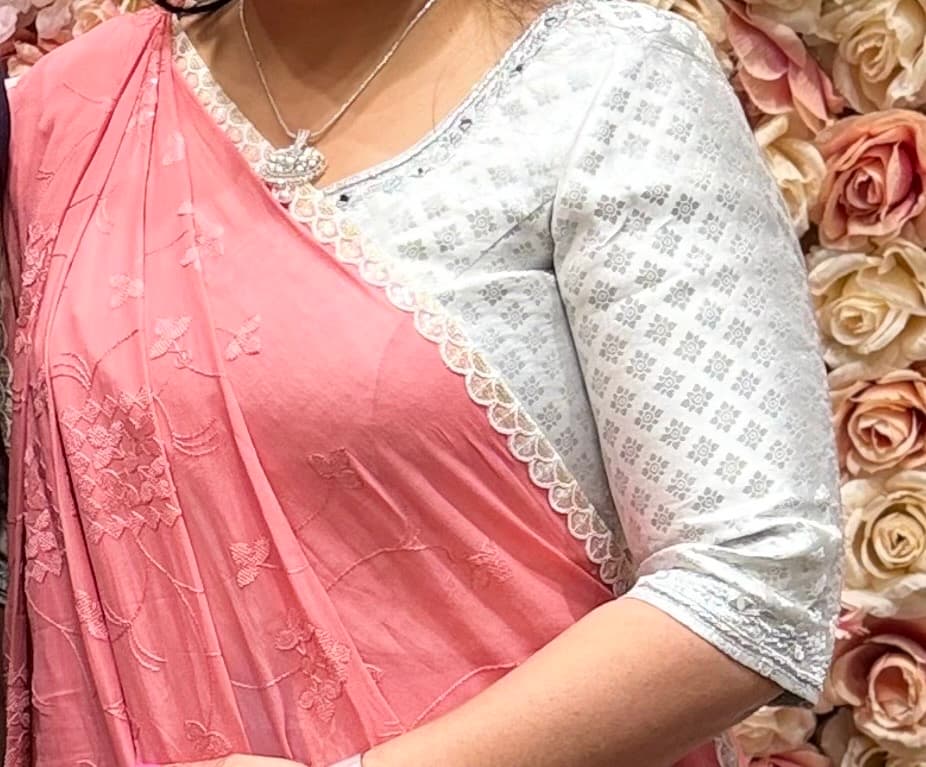 Silver Brocade Blouse with Royal Blue Skirt & Pink Dupatta