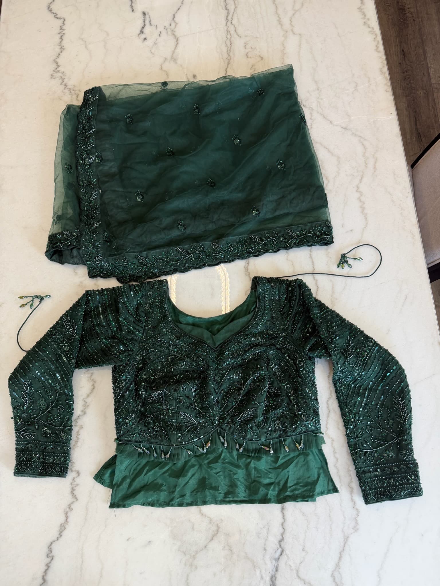 Emerald Green Heavy Beaded Lehenga Choli with Dupatta - 3pc