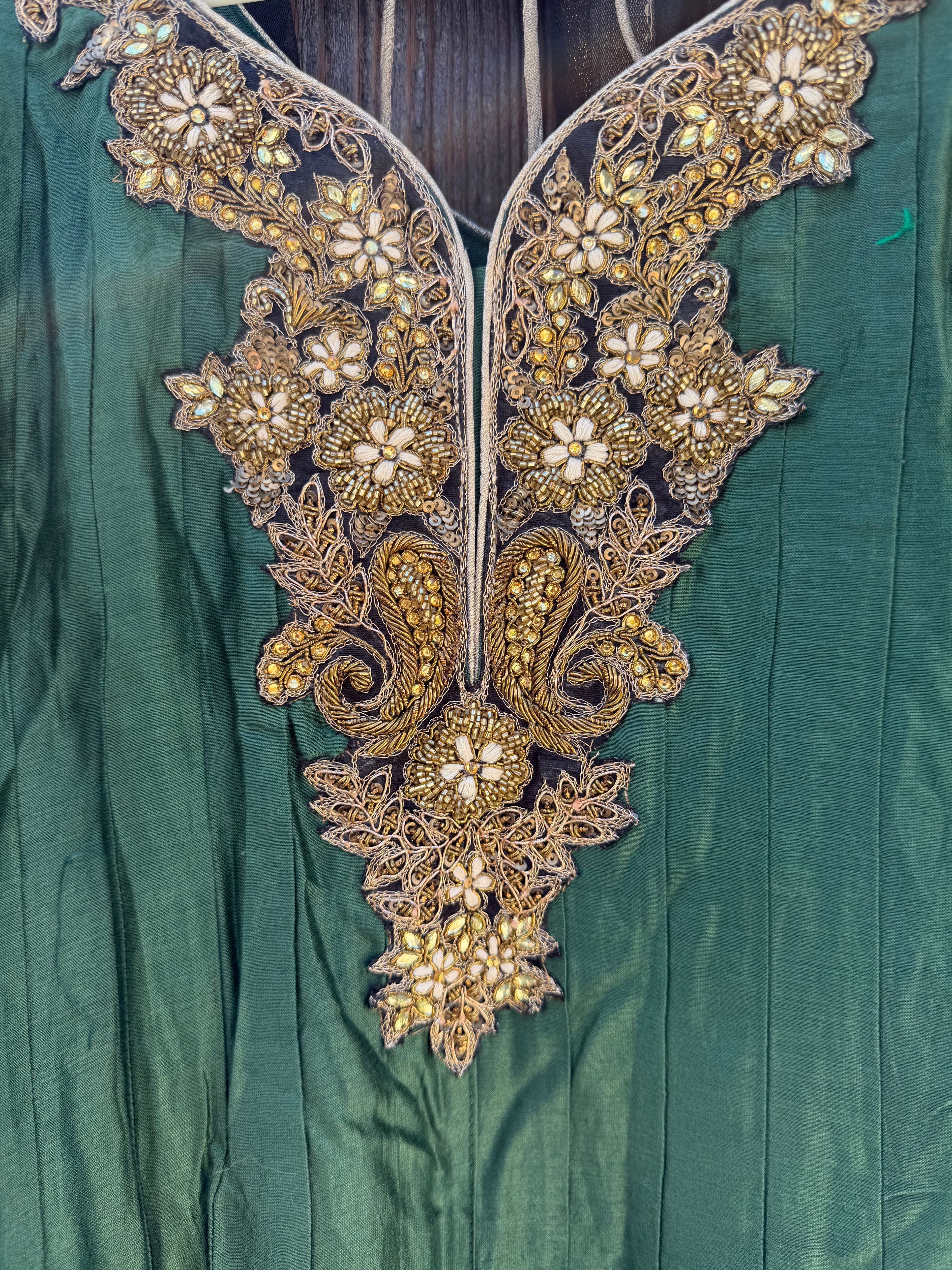 Emerald Green & Gold Embroidered Anarkali Dress with Dupatta