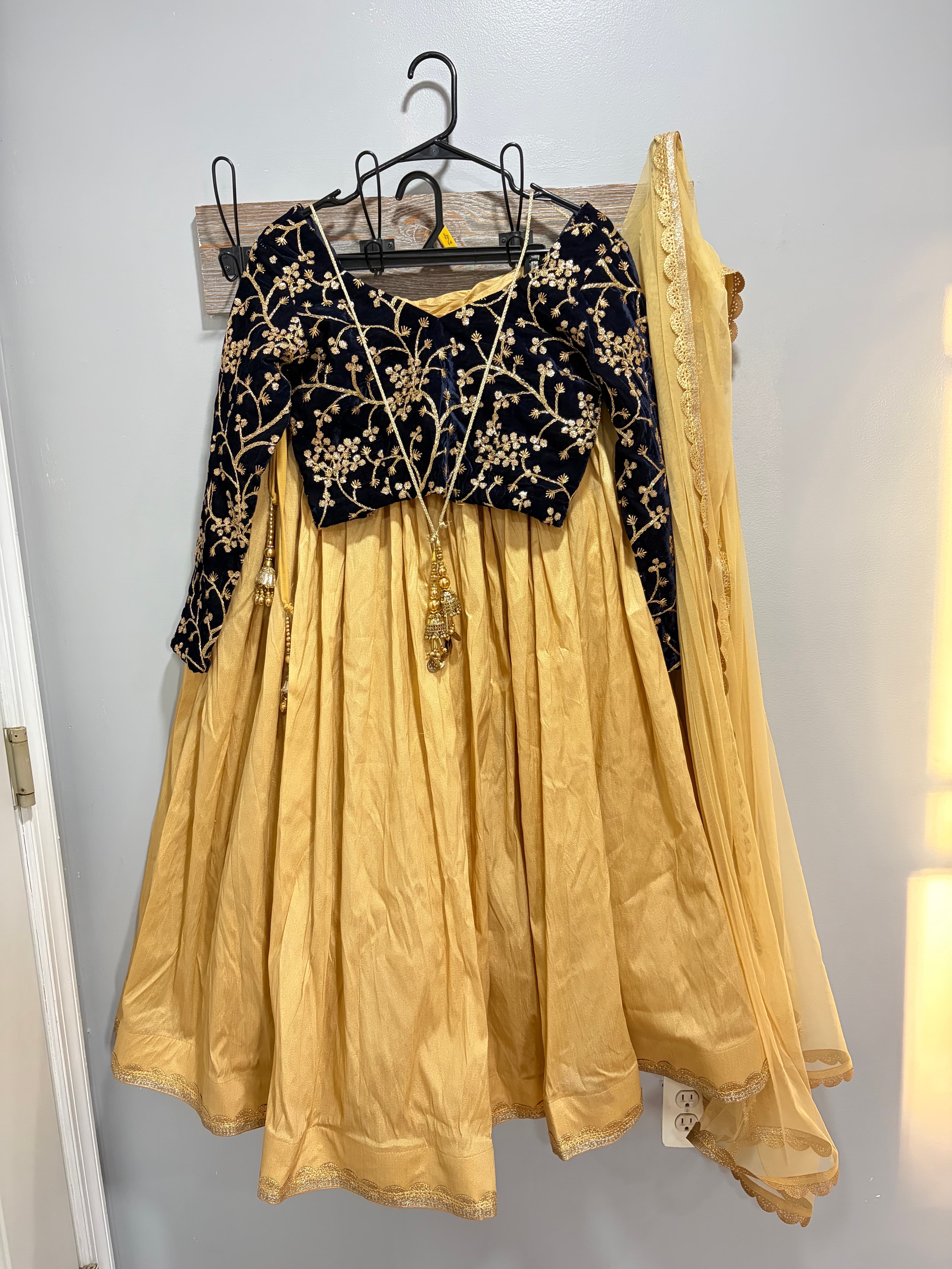 Ready Made Navy Blue and Gold Lengha